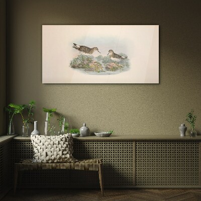 Glas bild Vögel am Teich in Pastellfarben