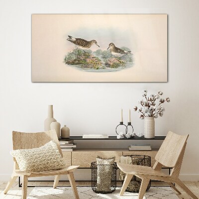 Glas bild Vögel am Teich in Pastellfarben