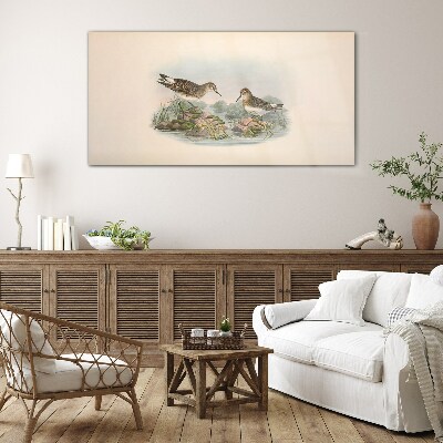 Glas bild Vögel am Teich in Pastellfarben