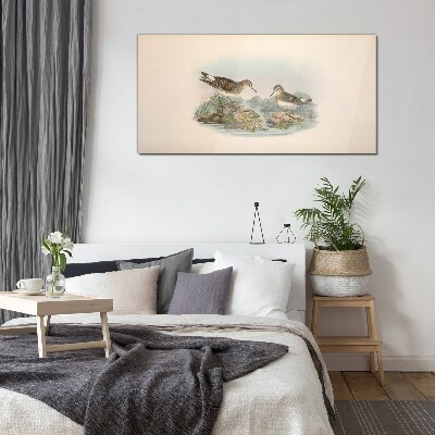 Glas bild Vögel am Teich in Pastellfarben