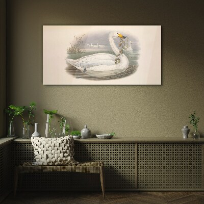Glasbild Schwan mit einem Zweig
