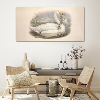 Glasbild Schwan mit einem Zweig