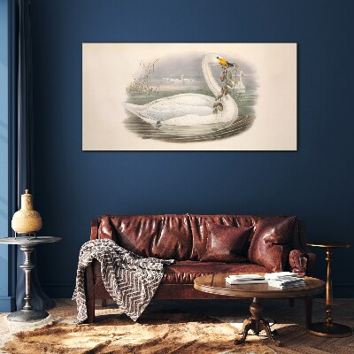 Glasbild Schwan mit einem Zweig
