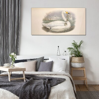 Glasbild Schwan mit einem Zweig