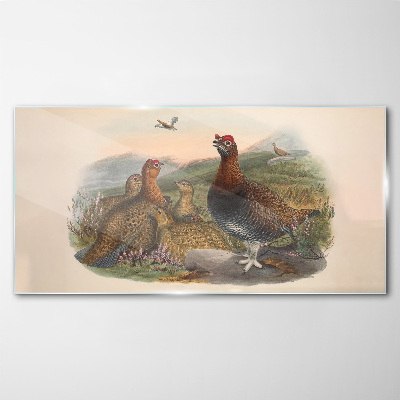 Glasbild Eine Vogelfamilie in ihrem natürlichen Lebensraum