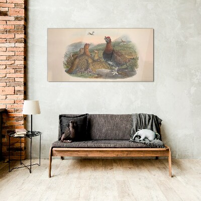 Glasbild Eine Vogelfamilie in ihrem natürlichen Lebensraum