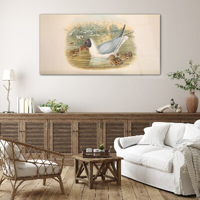 Glasbild Möwe mit Jungtier im Wasser
