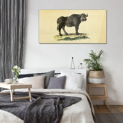 Glasbild Büffel auf natürlichem Hintergrund