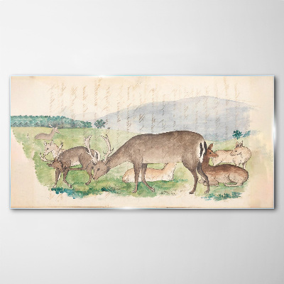 Bild auf glas drucken Friedliche Landschaft mit Hirschen