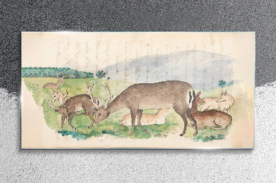 Bild auf glas drucken Friedliche Landschaft mit Hirschen