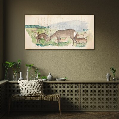 Bild auf glas drucken Friedliche Landschaft mit Hirschen