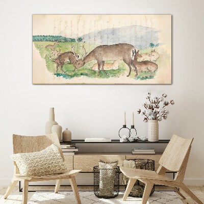 Bild auf glas drucken Friedliche Landschaft mit Hirschen