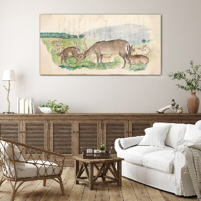 Bild auf glas drucken Friedliche Landschaft mit Hirschen