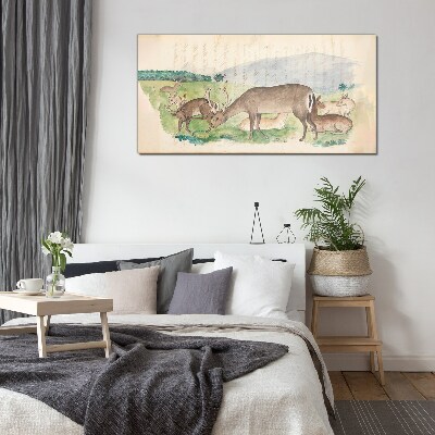 Bild auf glas drucken Friedliche Landschaft mit Hirschen