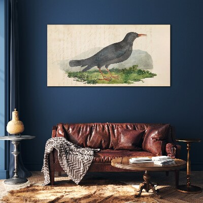 Glasbild Vogel auf grünem Hintergrund