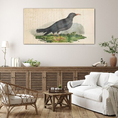 Glasbild Vogel auf grünem Hintergrund