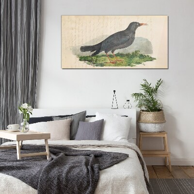 Glasbild Vogel auf grünem Hintergrund