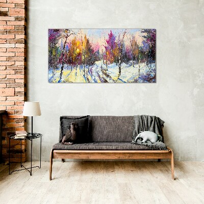 Glas bild Winterlandschaft in Sonnenuntergangsfarben