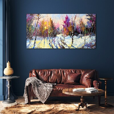 Glas bild Winterlandschaft in Sonnenuntergangsfarben