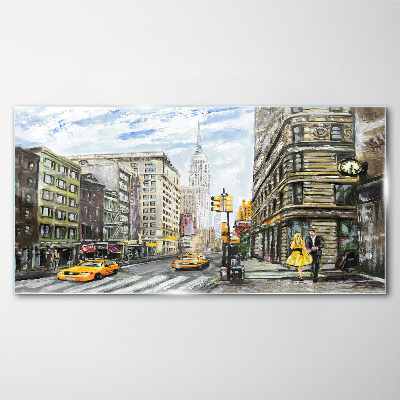 Glasbild New Yorker Straße in gelben Taxis