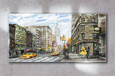 Glasbild New Yorker Straße in gelben Taxis