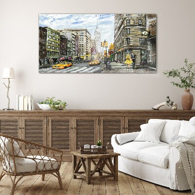 Glasbild New Yorker Straße in gelben Taxis