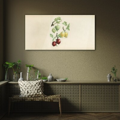 Glasbild Früchte auf pastellfarbenem Hintergrund