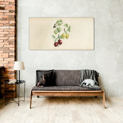 Glasbild Früchte auf pastellfarbenem Hintergrund