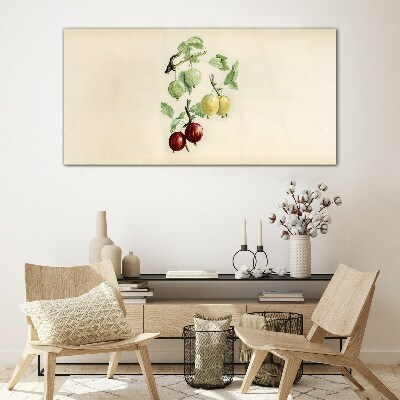 Glasbild Früchte auf pastellfarbenem Hintergrund