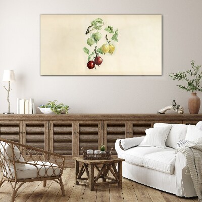 Glasbild Früchte auf pastellfarbenem Hintergrund
