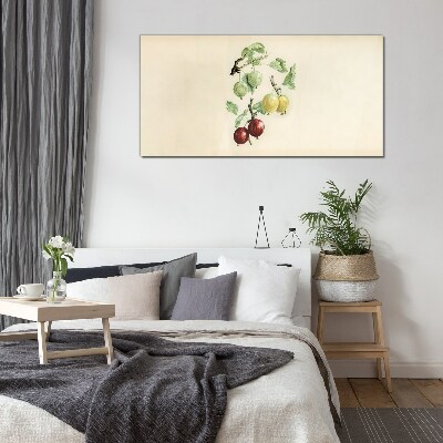 Glasbild Früchte auf pastellfarbenem Hintergrund