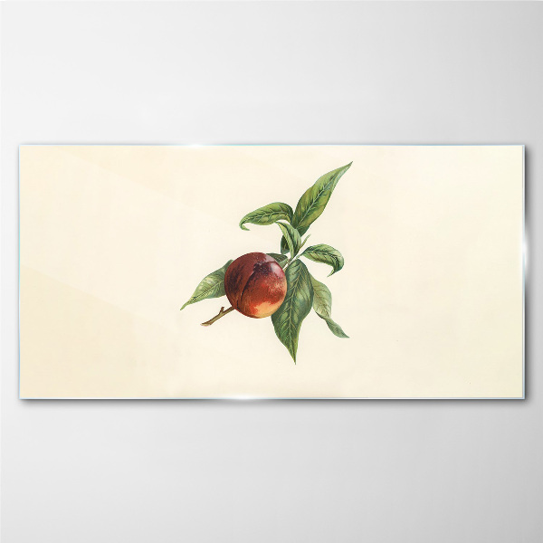 Glasbild Apfel auf einem Hintergrund aus Blättern