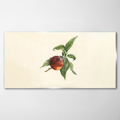 Glasbild Apfel auf einem Hintergrund aus Blättern