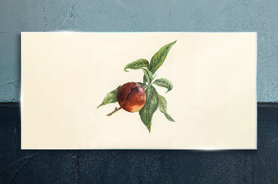 Glasbild Apfel auf einem Hintergrund aus Blättern