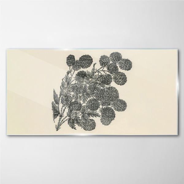 Glasbild Blumenmuster in Schwarz und Weiß