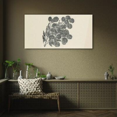 Glasbild Blumenmuster in Schwarz und Weiß