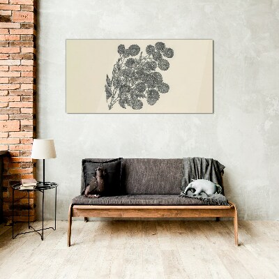 Glasbild Blumenmuster in Schwarz und Weiß