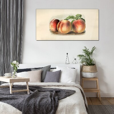 Glasbild Drei Pfirsiche auf weißem Hintergrund