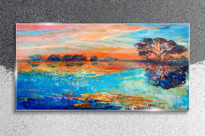 Glasbild Sonnenuntergang über dem See