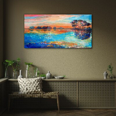 Glasbild Sonnenuntergang über dem See