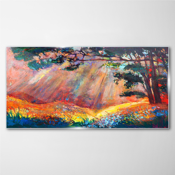 Glasbild Goldene Strahlen in der Sommerlandschaft