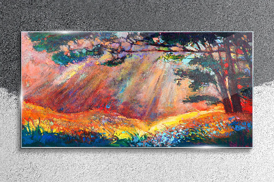 Glasbild Goldene Strahlen in der Sommerlandschaft