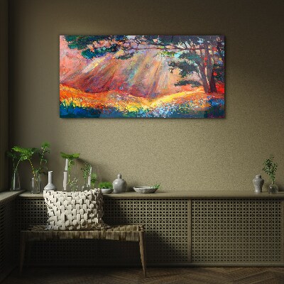Glasbild Goldene Strahlen in der Sommerlandschaft