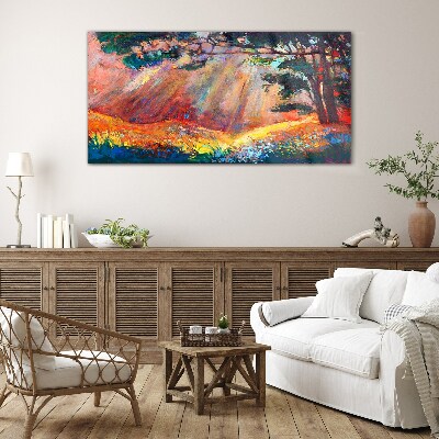 Glasbild Goldene Strahlen in der Sommerlandschaft