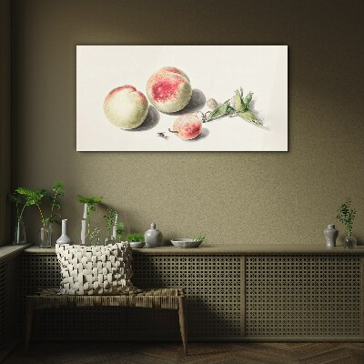Glasbild Saftige Pfirsiche auf hellem Hintergrund