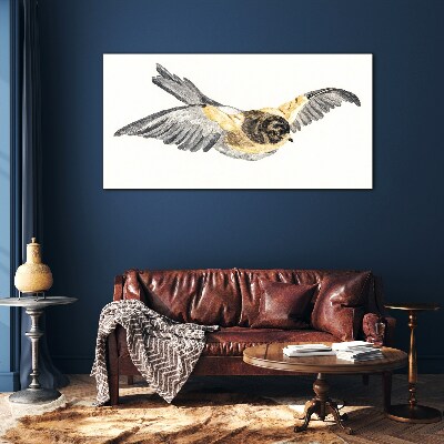 Glasbild Goldener Kanarienvogel im Flug
