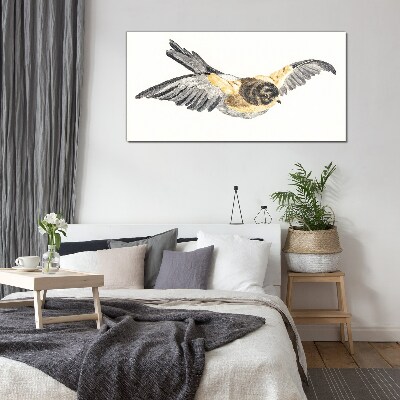 Glasbild Goldener Kanarienvogel im Flug
