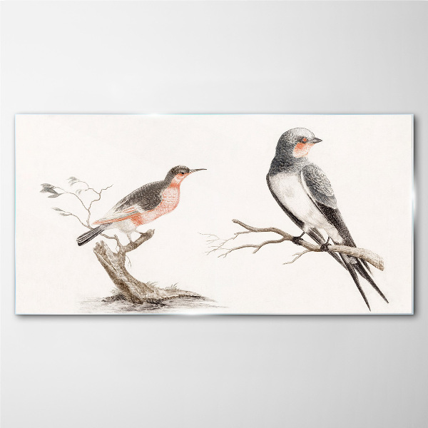 Glasbild Vögel auf den Zweigen
