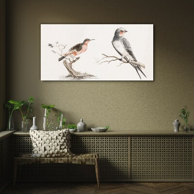 Glasbild Vögel auf den Zweigen