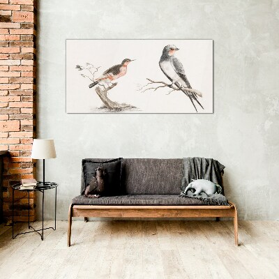 Glasbild Vögel auf den Zweigen